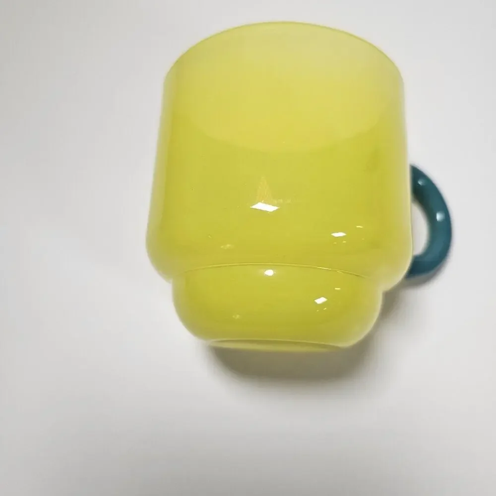 MCM Vintage Style Teal & Yellow glass mug hand crafted